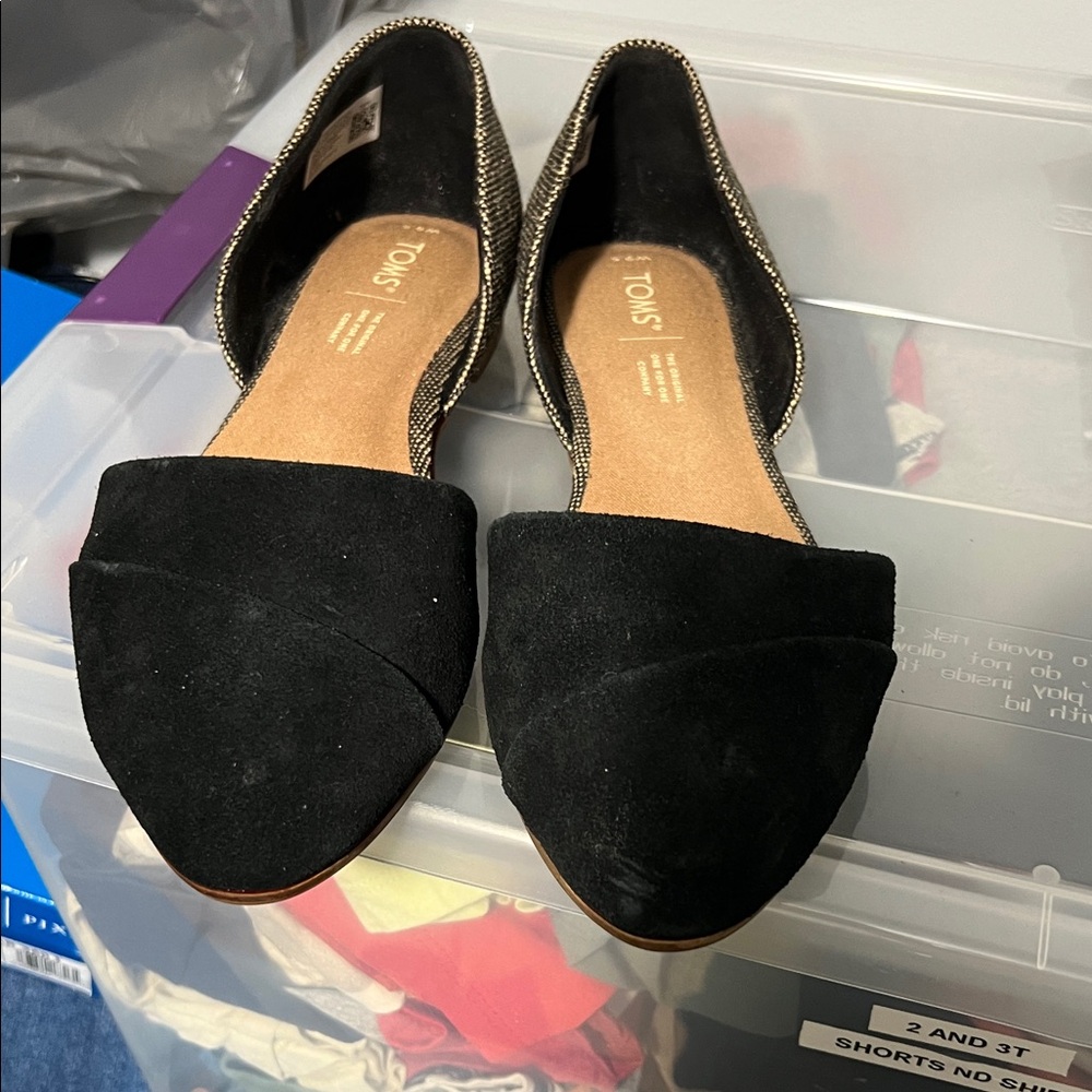 Toms Black Women's Flats with Gold Trim
